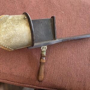 Vintage Metal Coal Scuttle with Wooden Handle - Gold and Brown